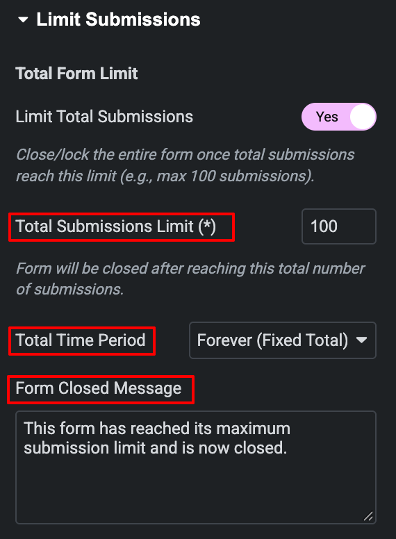 Total Form Limit Settings