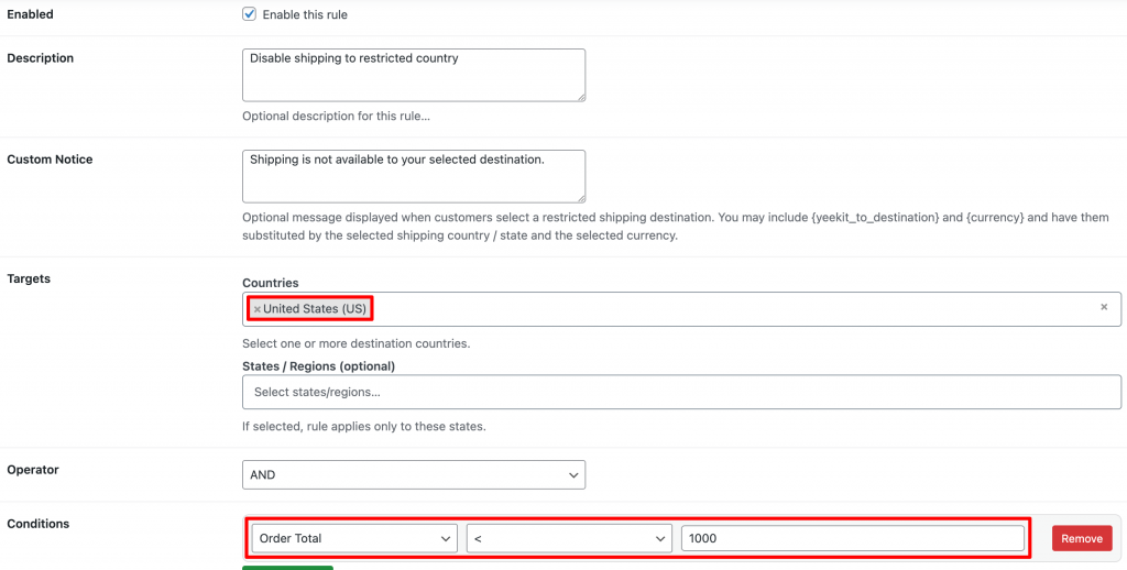 Conditional Shipping Destinations