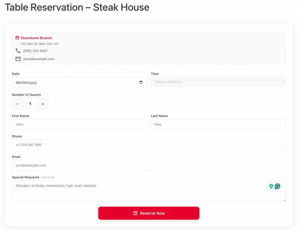 The Restaurant Menu Table Reservation system allows customers to book a table directly from your website