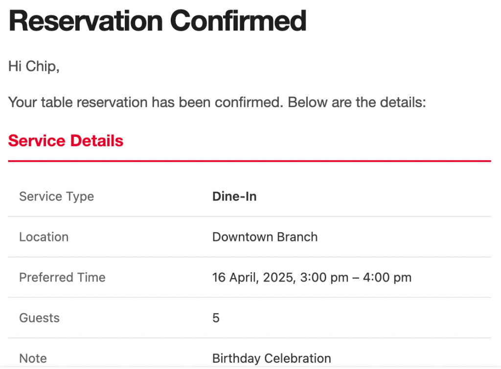 Reservation Confirmed 