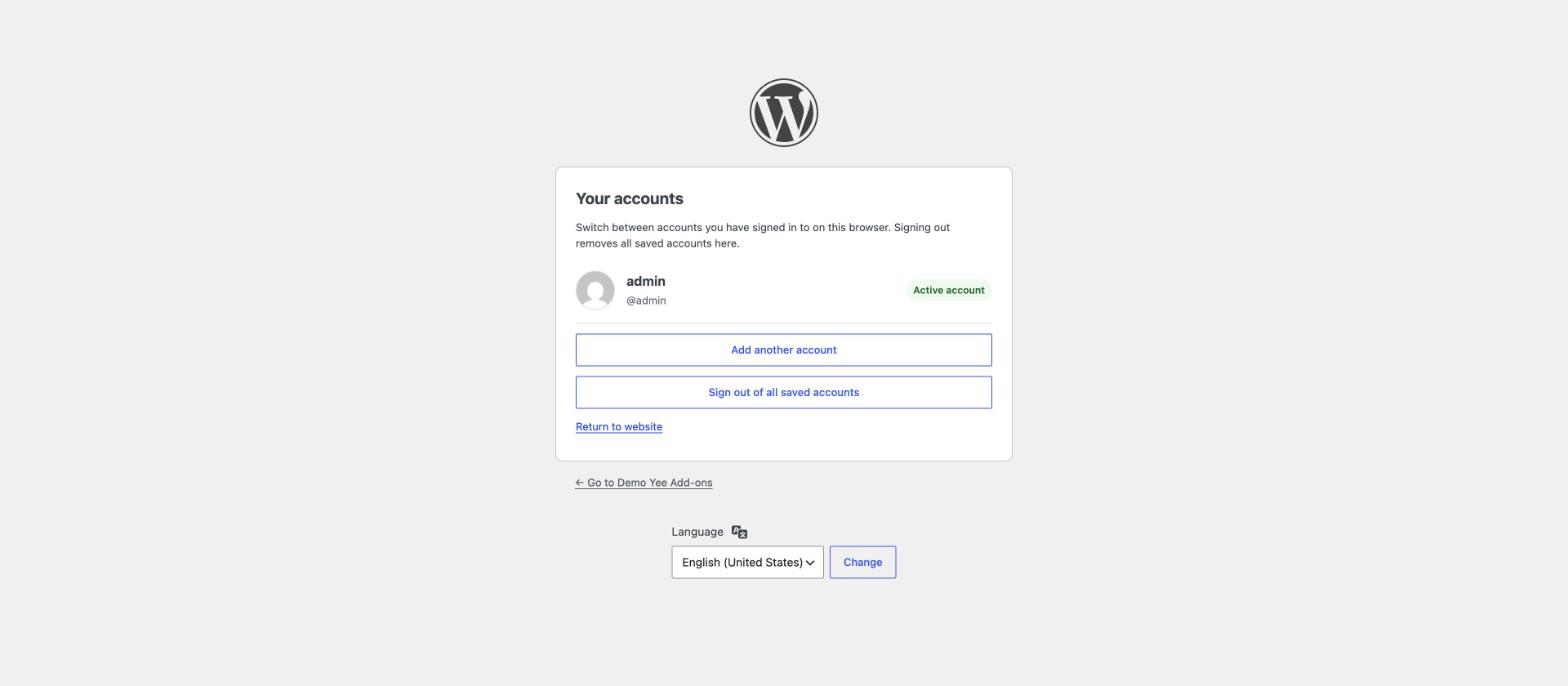 The account manager page with one saved account