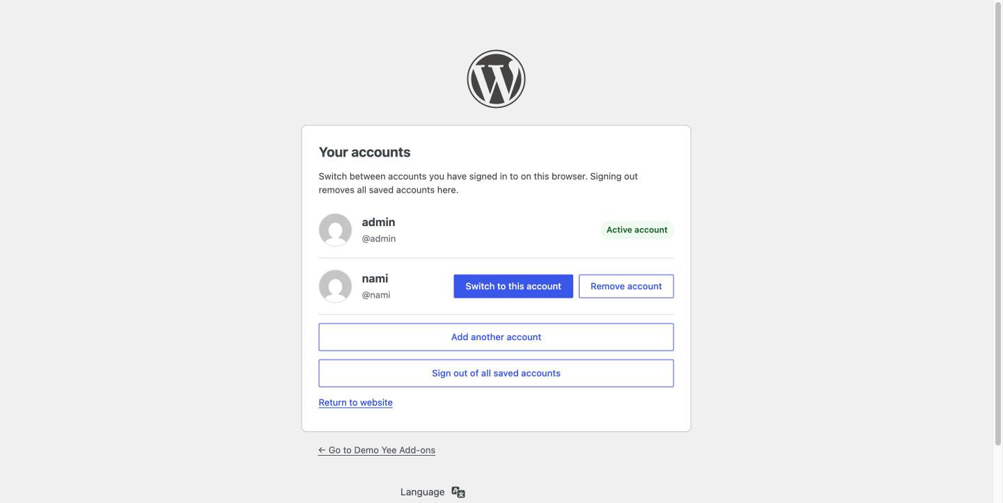 The page after switching to the second account