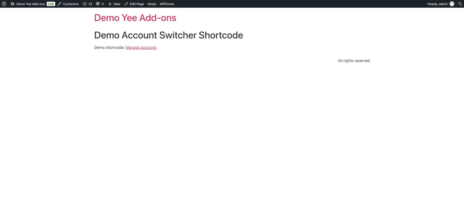 The Manage accounts link rendered on the front end