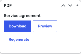 The PDF box on the order screen with the Service agreement entry