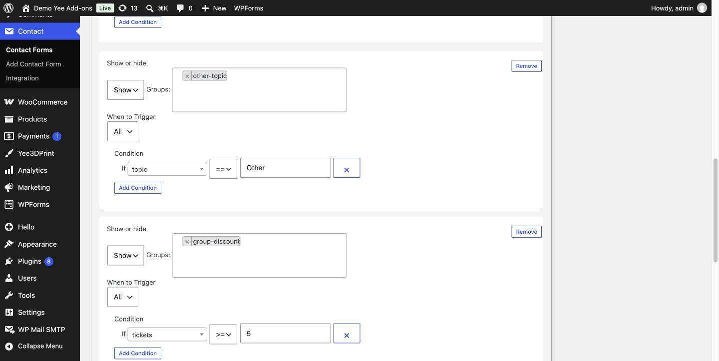 Two rules: Show other-topic when topic == Other, and Show group-discount when tickets >= 5″ class=”wp-image-8702″/><figcaption class=