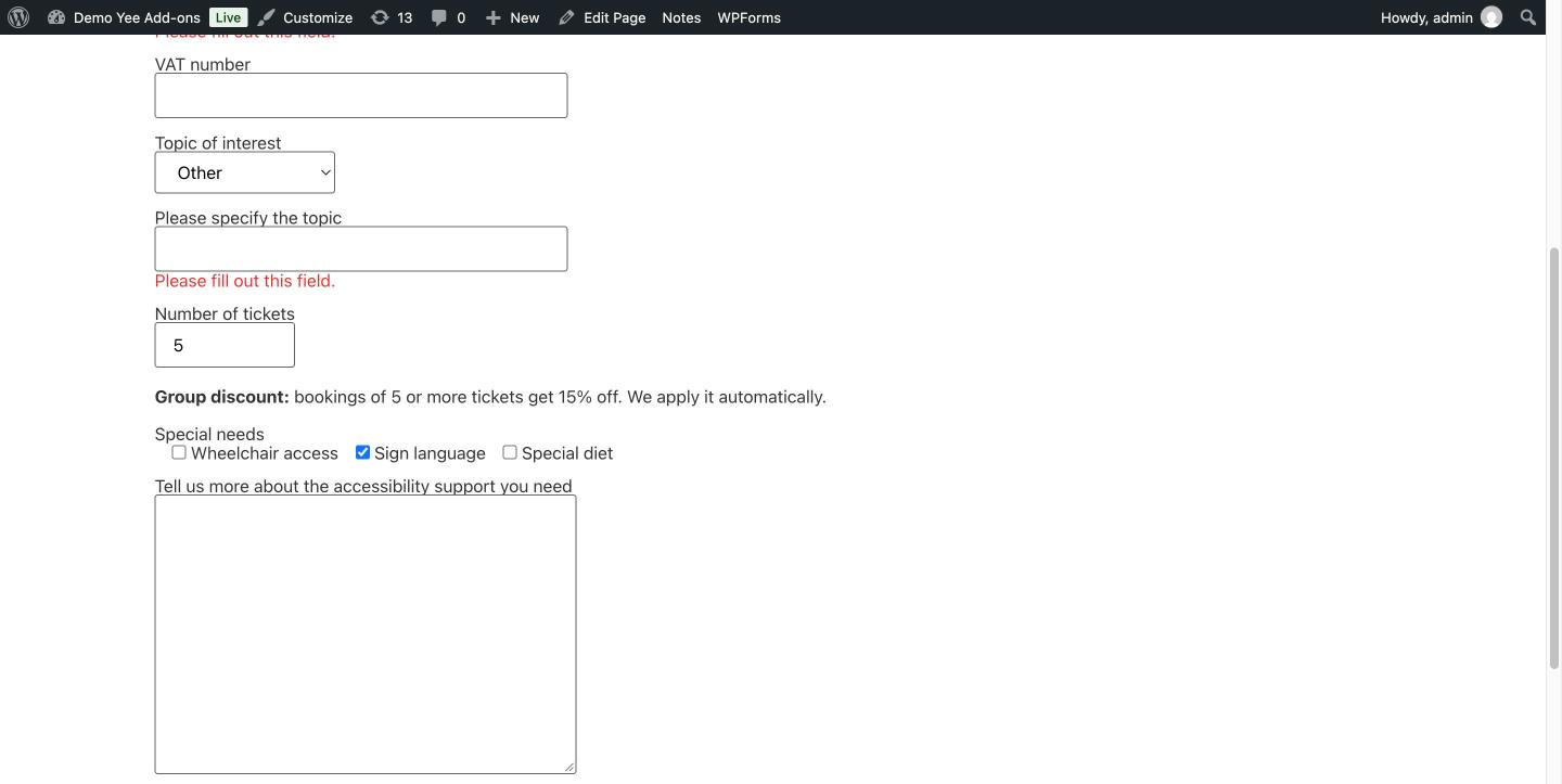 The form rejected with Please fill out this field errors on visible required fields
