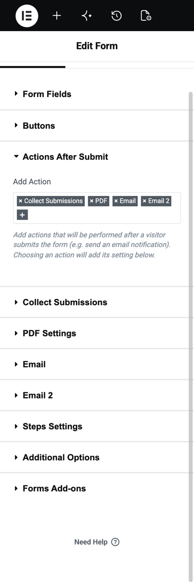 Actions After Submit with Collect Submissions, Email, Email 2 and PDF