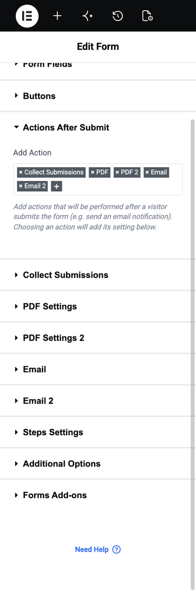 Actions After Submit with Collect Submissions, Email, Email 2, PDF and PDF 2