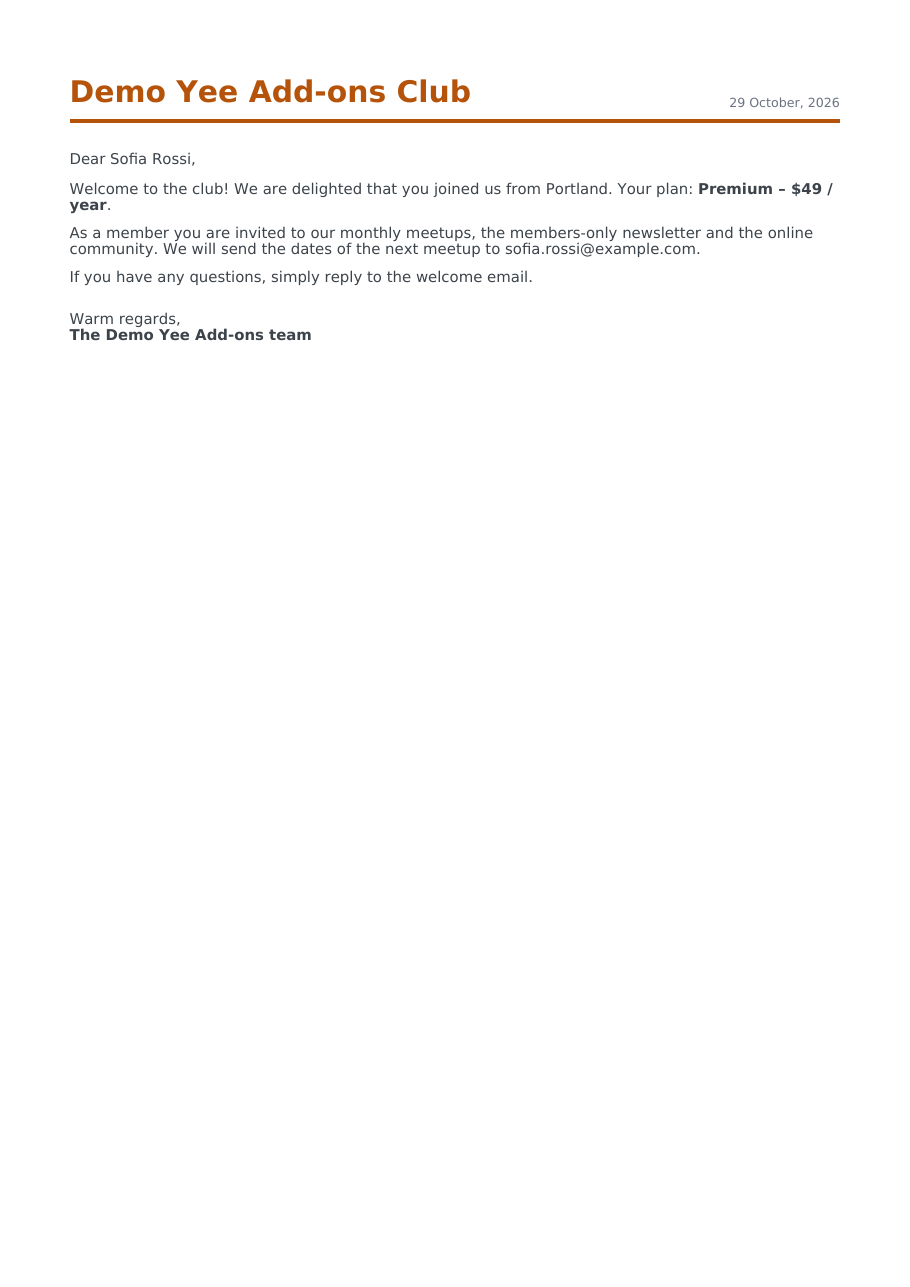 The welcome letter PDF for Sofia Rossi