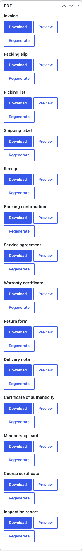 The PDF box on the order screen with the Inspection report entry