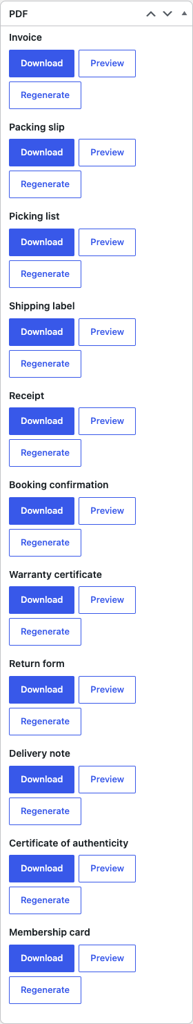 The PDF box on the order screen with the Membership card entry
